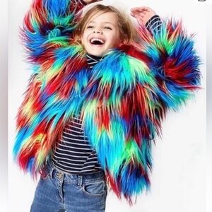Crewcuts x Kid Made Modern Rainbow Faux Fur Jacket | Kids 2 | Statement Coat